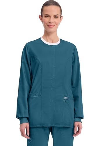 Cherokee Women's Snap Front Warm-up Jacket, Caribbean Blue, Small - Image 1