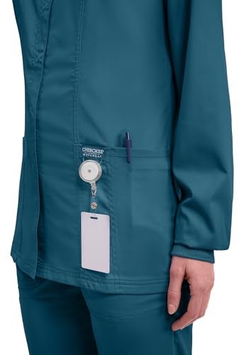 Cherokee Women's Snap Front Warm-up Jacket, Caribbean Blue, Small - Image 2