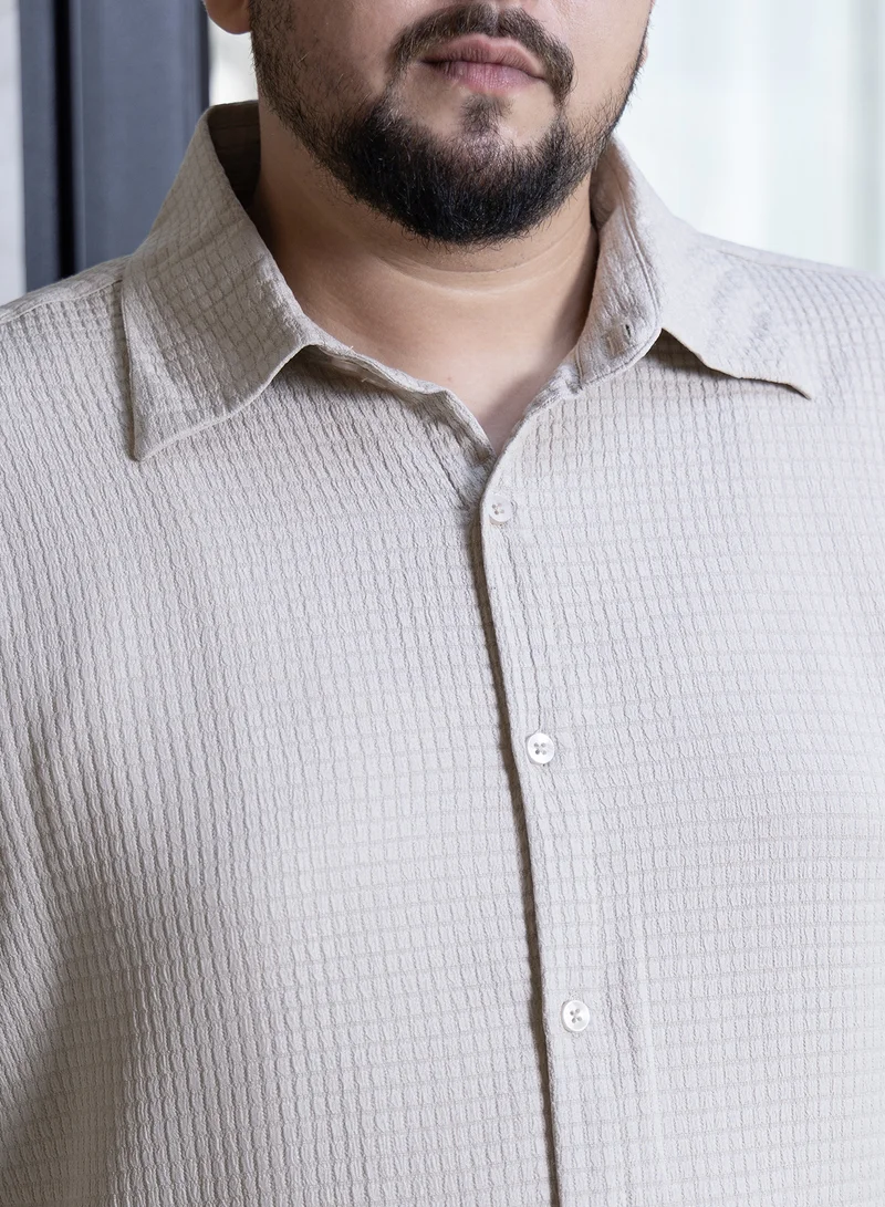 Instafab Plus Instafab Plus Men's Cloud Grey Grid-Textured Shirt For Casual Wear | Spread Collar | Long Cuffed Sleeves | Button Closure | Plus Size Shirt Crafted With Comfort Fit For Everyday Wear