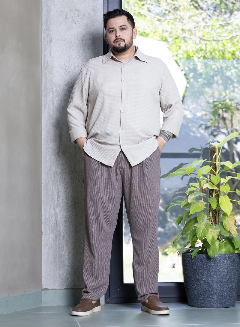 Instafab Plus Instafab Plus Men's Cloud Grey Grid-Textured Shirt For Casual Wear | Spread Collar | Long Cuffed Sleeves | Button Closure | Plus Size Shirt Crafted With Comfort Fit For Everyday Wear
