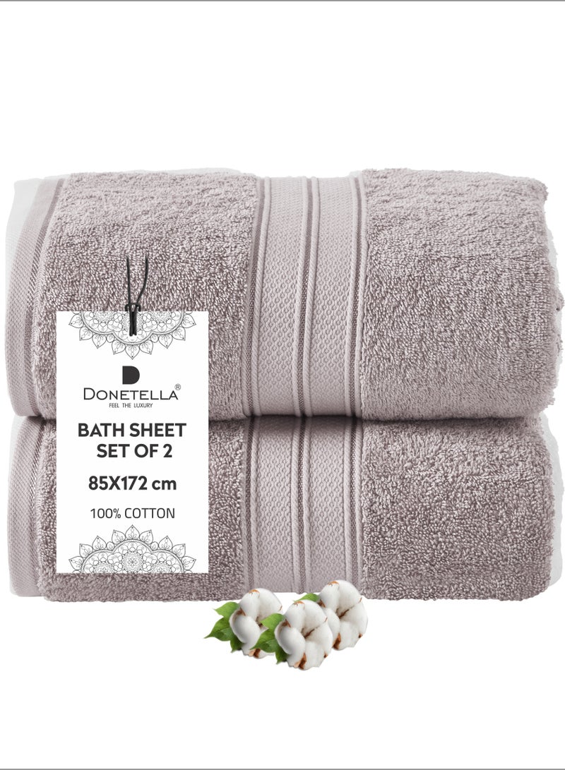 Donetella Premium 100 % Combed Cotton 2-Pcs Bath Sheet Set (85 X 172 CM) 600 GSM Large Towel, Highly Absorbent, Quick Dry,Best Towel for Bathroom, Spa And Hotel, Violet Ice  - Image 1