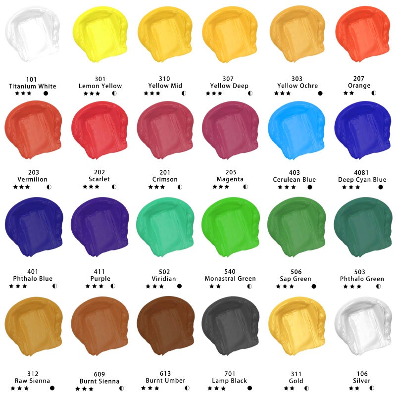 Artecho Professional Acrylic Paint Set, 24 Basic Colors Tubes (60ml / 2.02oz) Art Craft Paints for Canvas, Rock, Wood, Fabric, Art Supplies - Image 2