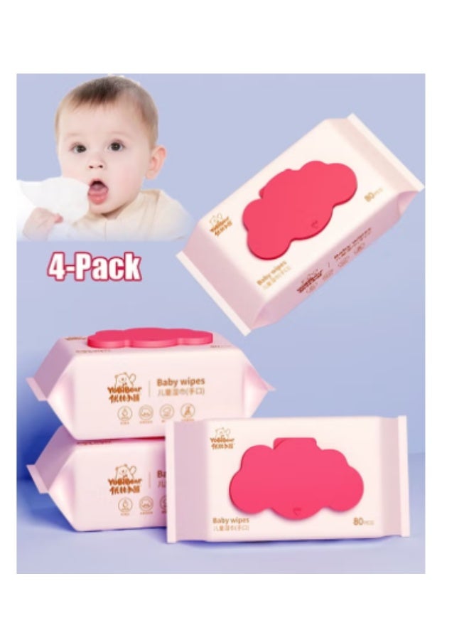 Baby Wipes 80 wipes*4 Packs Cleansing Water Wet Wipes for Babies and Adults 99.9% Purified Multi Purpose Aqua Wipes Ideal for Sensitive Skin and Gentle Baby Care - Image 1