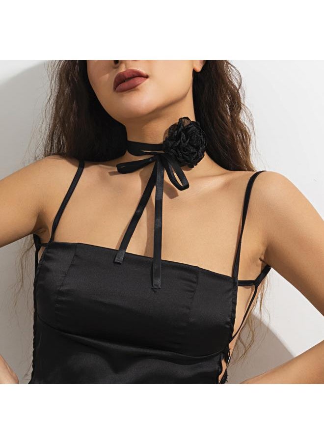 NIBEMINENT European And American Jewelry Fashion Retro French Style Big Flower Chocker Necklace Tassel Neck Chain For Women 