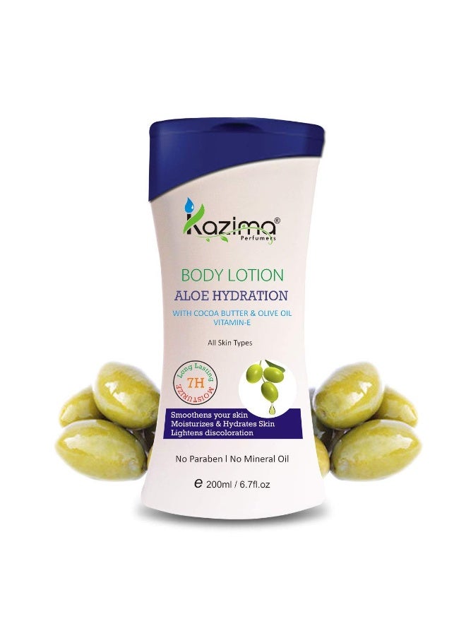 KAZIMA Aloe Hydration BODY LOTION (200ML) with Cocoa Butter & Olive Oil Vitamins E - Image 1