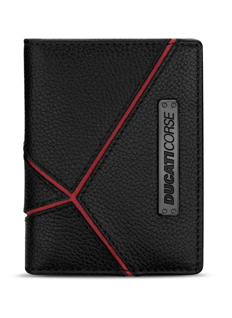 دوكاتي كورس Ducati Corse Vittoria Black Genuine Leather Card Holder For Men - DTLGD2200701