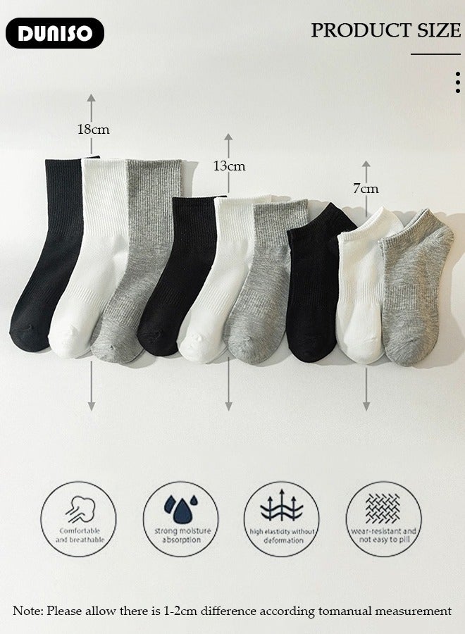DUNISO 9 Pairs  Solid Color Cotton Socks for Men Women,3 Lengths, Moisture Wicking, Lightweight and Comfortable Suitable for Autumn and Winter, a Variety of Colors for Business Casual Wear - Image 2