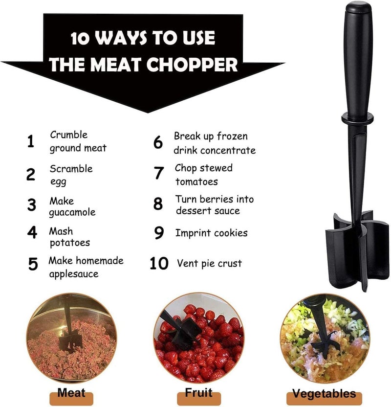 Roarcraft Meat Chopper, Hamburger Chopper Utensil, Professional Heat Resistant Nylon, Masher & Smasher Meat, Potato Masher Ground Beef & Turkey -Non Stick Mix Chopper for Kitchen Tool - Image 5