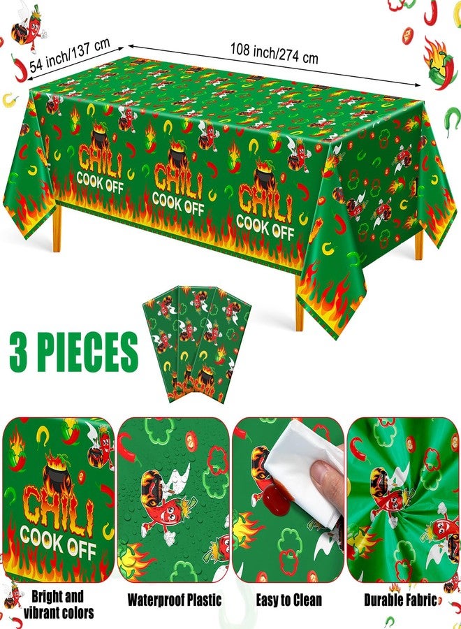 Oudain 3 Pcs Chili Cook Off Disposable Tablecloth 108" x 54" Plastic Pepper Flame Table Covers Cooking Party Table Cloth for Chili Cook Off Prizes Contest Party Supplies(Green) - Image 2