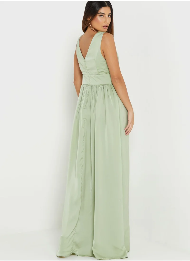 boohoo Satin Plunge Rouched Maxi Dress