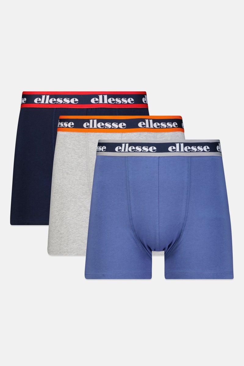 Ellesse Men 3 Pieces Brand Logo Trunks, Blue/Grey - Image 1