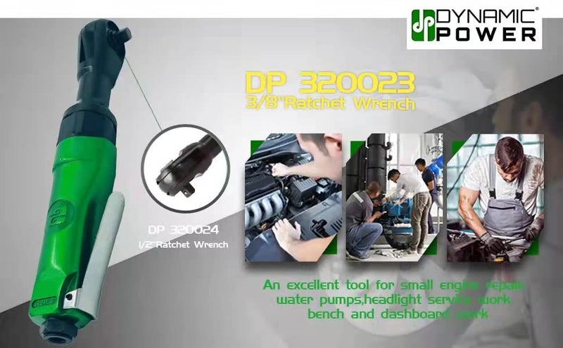 Dynamic Power 3/8 inch Professional Air Ratchet Reversible (Green&Black) MAX. TORQUE:45 FT-LBS - Image 5