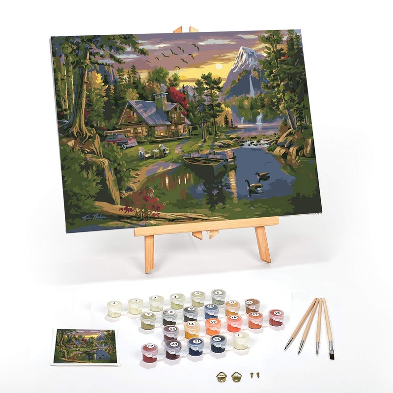 Ledgebay DIY Paint by Numbers Kit for Adults Framed Canvas Beginner to Advanced Paint by Numbers Kit Kits Include Acrylic Paint Set Brushes Tabletop Easel (Mountain Paradise 16" x 20" Framed) - Image 1