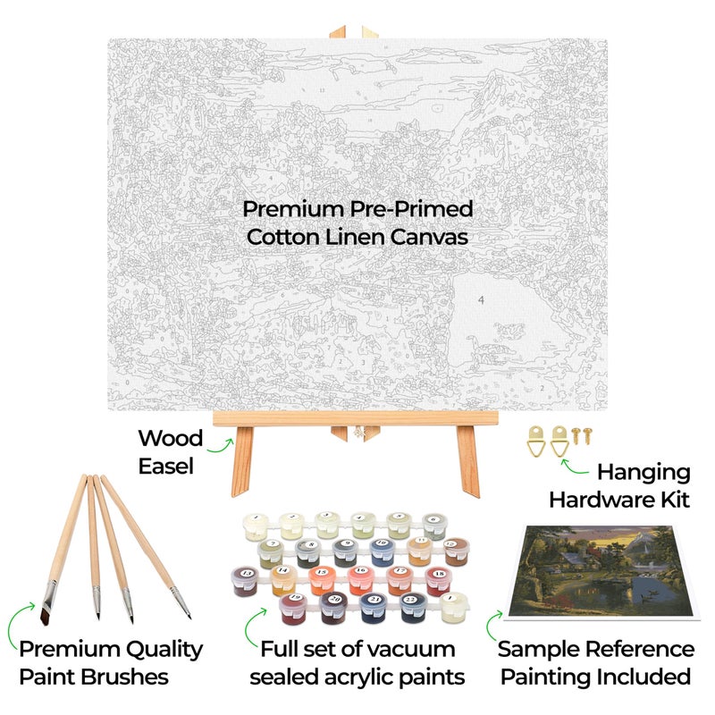Ledgebay DIY Paint by Numbers Kit for Adults Framed Canvas Beginner to Advanced Paint by Numbers Kit Kits Include Acrylic Paint Set Brushes Tabletop Easel (Mountain Paradise 16" x 20" Framed) - Image 2
