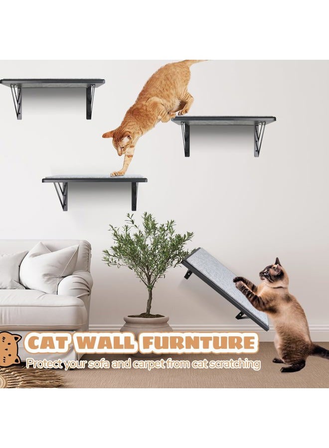 GADKE Cat Wall Shelves Set of 4, Wood Cat Shelves for Wall, Cat Wall Bed Hammock with Scratching Pad, Cat Climbing Shelf for Sleeping Playing, Cat Window Perch for Large Cats, Black Cat Furniture for Indoor - Image 2