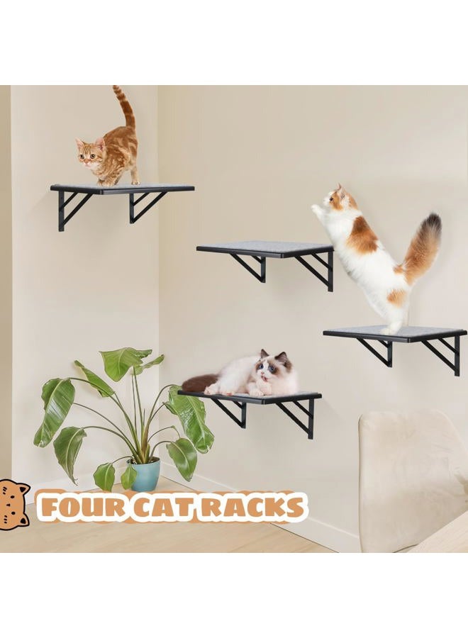 GADKE Cat Wall Shelves Set of 4, Wood Cat Shelves for Wall, Cat Wall Bed Hammock with Scratching Pad, Cat Climbing Shelf for Sleeping Playing, Cat Window Perch for Large Cats, Black Cat Furniture for Indoor - Image 3