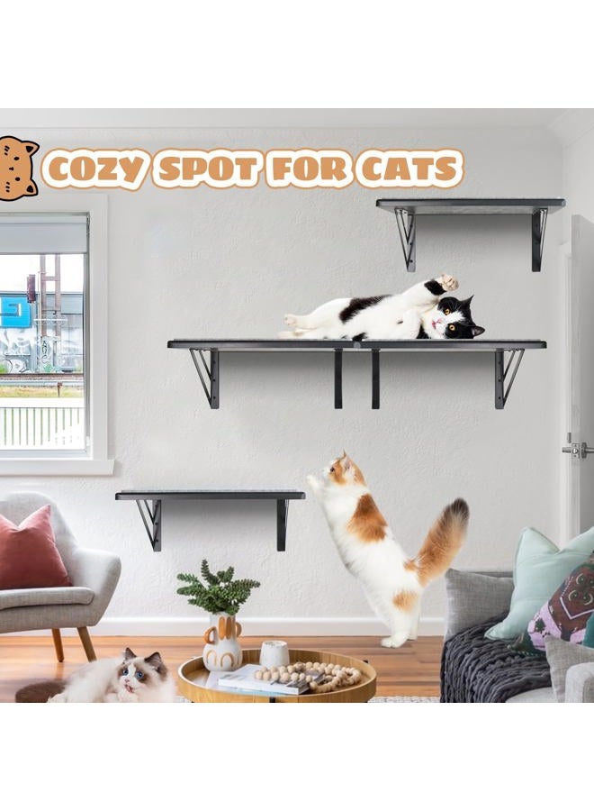 GADKE Cat Wall Shelves Set of 4, Wood Cat Shelves for Wall, Cat Wall Bed Hammock with Scratching Pad, Cat Climbing Shelf for Sleeping Playing, Cat Window Perch for Large Cats, Black Cat Furniture for Indoor - Image 4