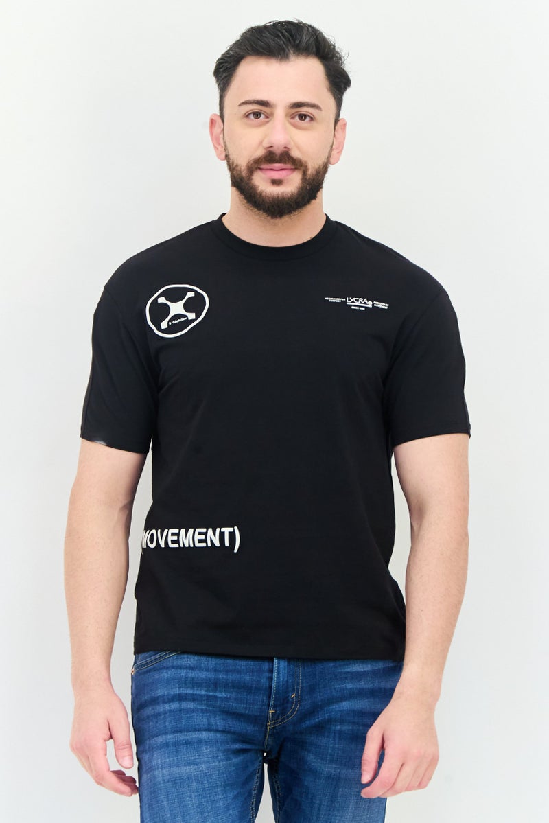 SELECTED Men Crew Neck Short Sleeves Graphic Print T-Shirt, Black - Image 1