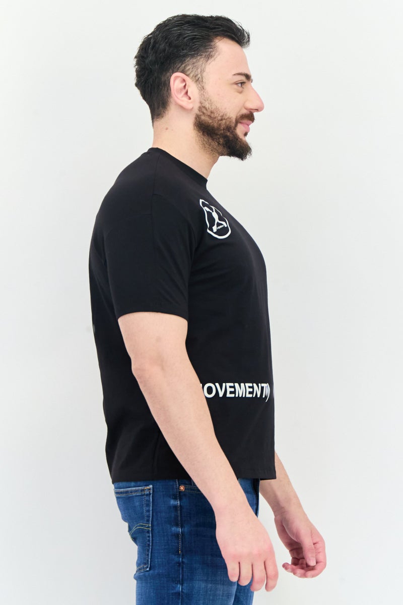 SELECTED Men Crew Neck Short Sleeves Graphic Print T-Shirt, Black - Image 3