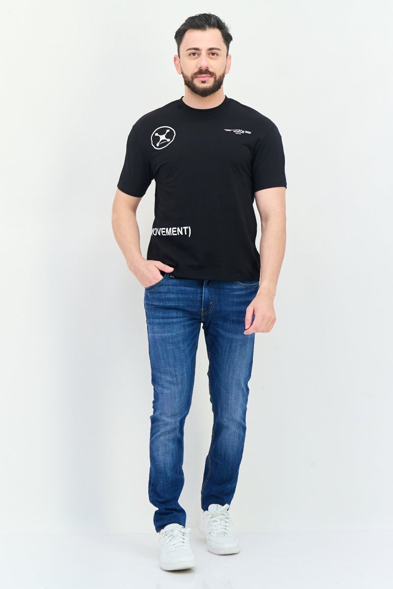 SELECTED Men Crew Neck Short Sleeves Graphic Print T-Shirt, Black - Image 4