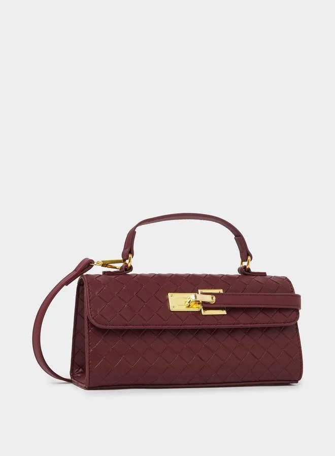 ستايلي Burgundy Textured Flap Crossbody Bag