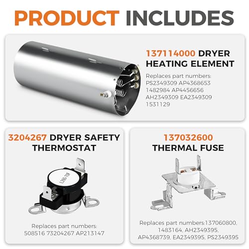 Romalon Dryer Heating Element 134792700 Thermal Limiter 137032600 Thermostat 3204267 Compatible with Electrolux kenmore Dryer Replacement PS2349309 AP4368653 1482984 AP4368739 PS2349395 AP21314 By Romalon - Image 2