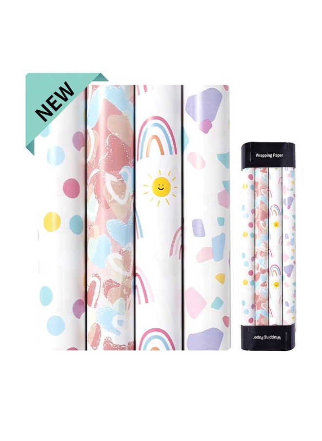 Zeemey Premium Pink Girly Gift Wrapping Paper Set of 4 Mini Rolls (17" x 120") - Cute & Girly Wrap for Women, Girls, and Wife, Perfect for Princess Party and Happy Birthday(43cm*300cm)  - Image 1