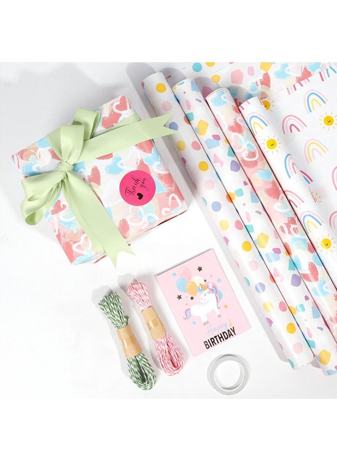 Zeemey Premium Pink Girly Gift Wrapping Paper Set of 4 Mini Rolls (17" x 120") - Cute & Girly Wrap for Women, Girls, and Wife, Perfect for Princess Party and Happy Birthday(43cm*300cm)  - Image 3