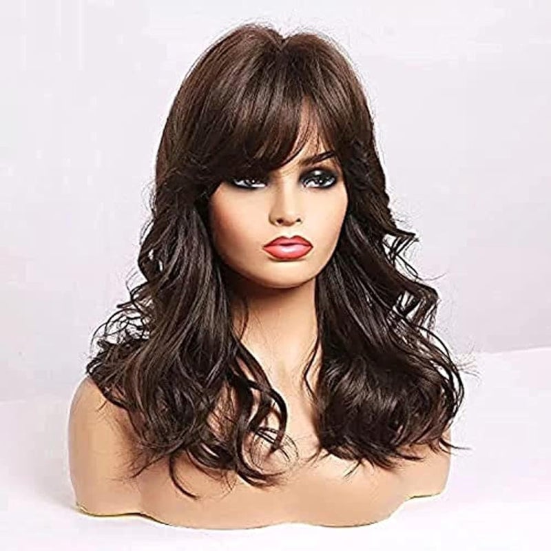 باروكة شعر صناعي متوسطة البني من ECIF مع غرة