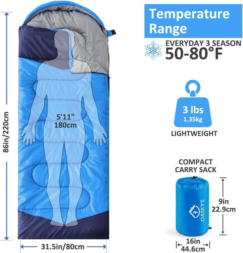 oaskys Camping Sleeping Bag - 3 Season Warm & Cool Weather - Summer Spring Fall Lightweight Waterproof for Adults Kids - Camping Gear Equipment, Traveling, and Outdoors - Image 2