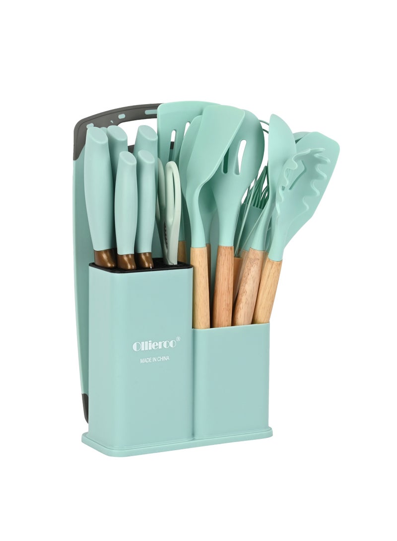 أولييرو مجموعة سكاكين وأدوات مطبخ 19 قطعة 1500 جرام - أخضر - Image 2