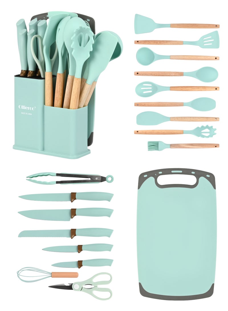أولييرو مجموعة سكاكين وأدوات مطبخ 19 قطعة 1500 جرام - أخضر - Image 1