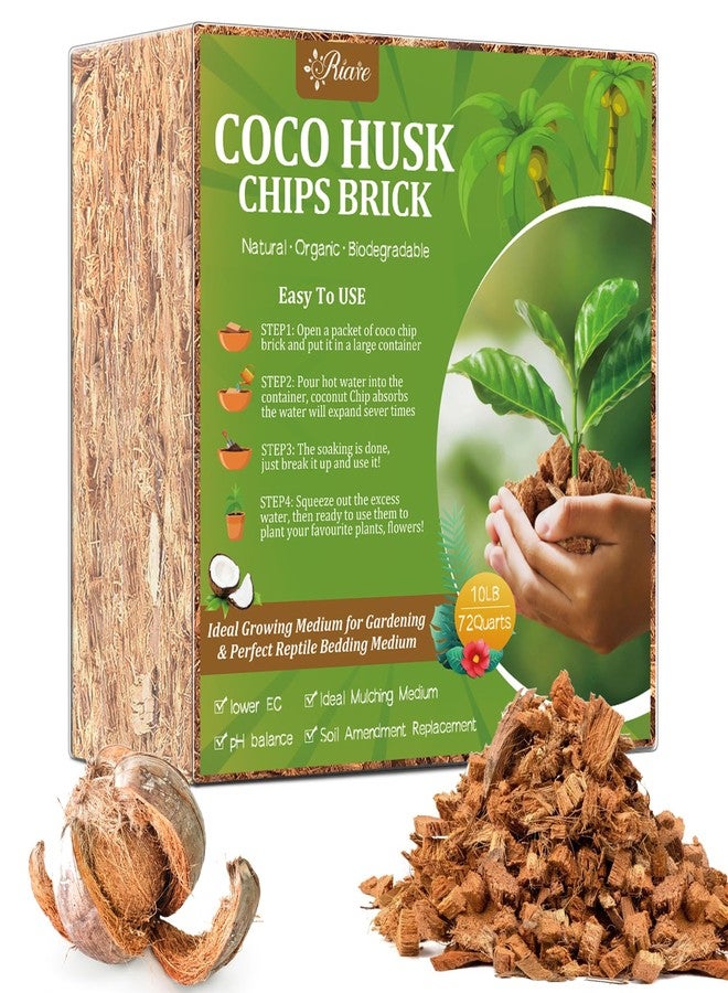 Riare 10LBS Coco Chips Substrate for Plants- 100% Organic Coconut Husk Chips with Low EC and pH Balanced, High Expansion Coconut Substrate Coco Husk Mulch for Garden Flowers, Herbs, Planting - Image 1