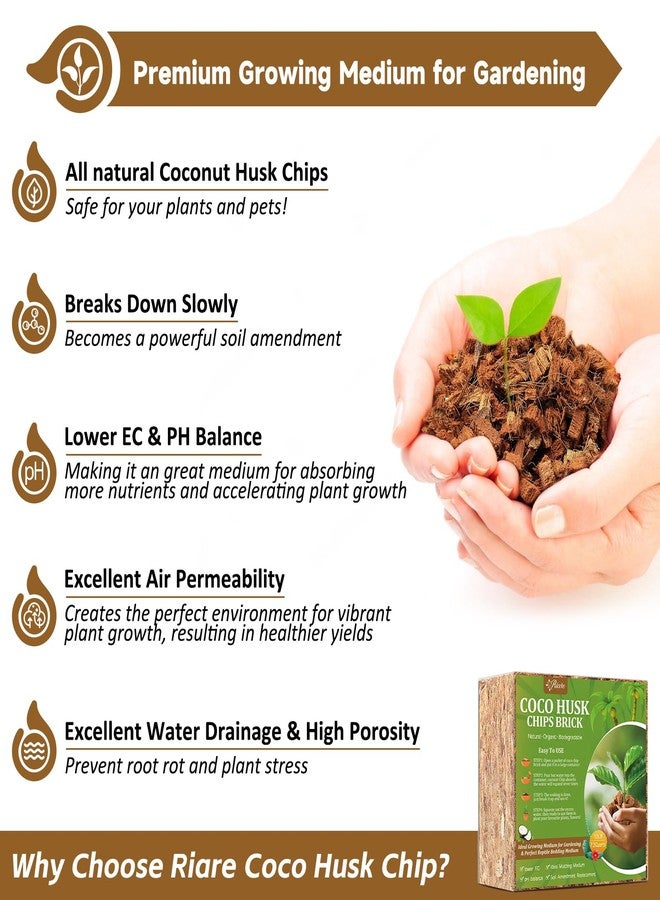 Riare 10LBS Coco Chips Substrate for Plants- 100% Organic Coconut Husk Chips with Low EC and pH Balanced, High Expansion Coconut Substrate Coco Husk Mulch for Garden Flowers, Herbs, Planting - Image 3