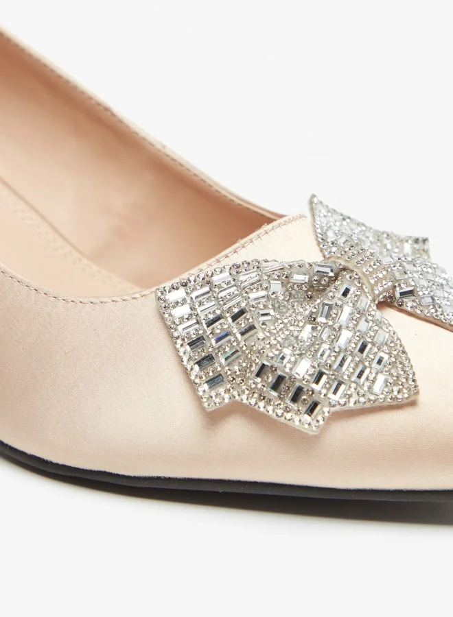 Celeste Women's Bow Embellished Pointed Toe Pumps with Block Heels