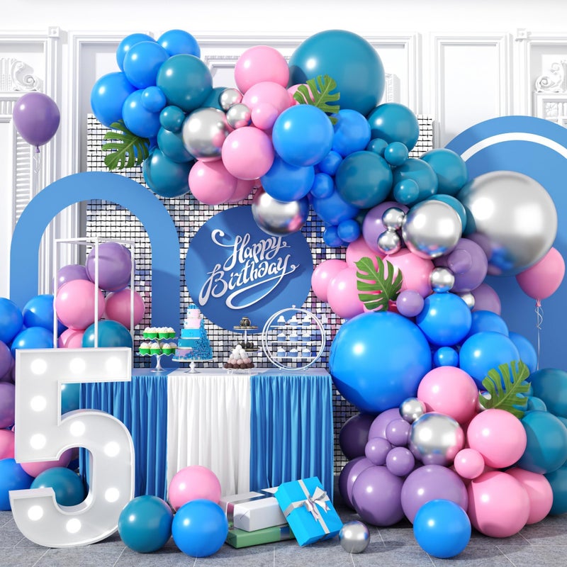 Sowide Blue Purple Balloon Arch Garland Kit Purple Pink Blue Metallic Silver Balloons for Kids Birthday Hawaii Tropical Party Supplies Video Gaming Baby Shower Party Decorations - Image 2