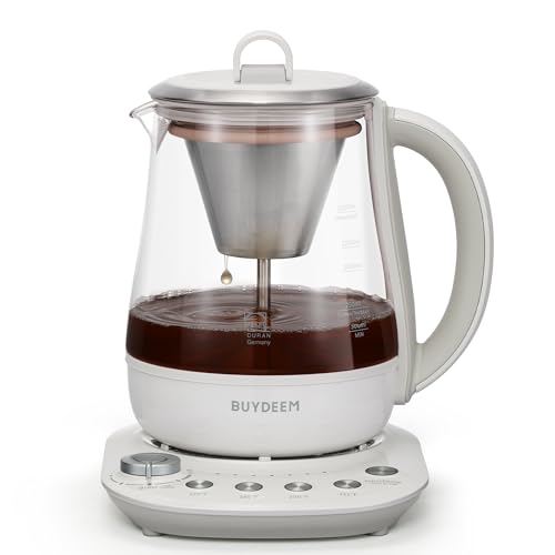 BUYDEEM K156 Tea Maker, Electric Kettle for Coffee and Tea Brewer, 6 Brew Strength Selection for Extracting, 4 Temperature Settings, Boil Dry Protection, 2 Hours Auto Keep Warm, Oat White, 1.5L/1.6QT - Image 1