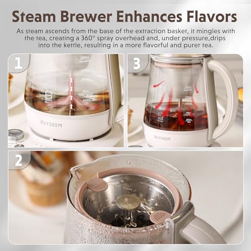 BUYDEEM K156 Tea Maker, Electric Kettle for Coffee and Tea Brewer, 6 Brew Strength Selection for Extracting, 4 Temperature Settings, Boil Dry Protection, 2 Hours Auto Keep Warm, Oat White, 1.5L/1.6QT - Image 2