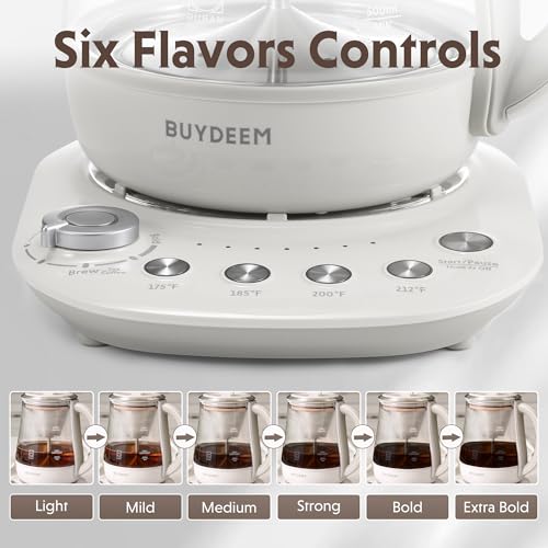 BUYDEEM K156 Tea Maker, Electric Kettle for Coffee and Tea Brewer, 6 Brew Strength Selection for Extracting, 4 Temperature Settings, Boil Dry Protection, 2 Hours Auto Keep Warm, Oat White, 1.5L/1.6QT - Image 3