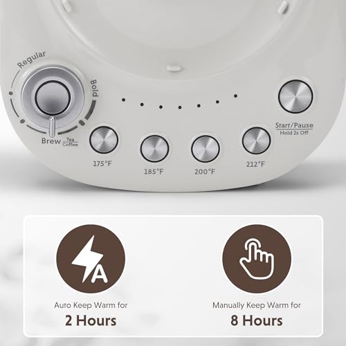 BUYDEEM K156 Tea Maker, Electric Kettle for Coffee and Tea Brewer, 6 Brew Strength Selection for Extracting, 4 Temperature Settings, Boil Dry Protection, 2 Hours Auto Keep Warm, Oat White, 1.5L/1.6QT - Image 4