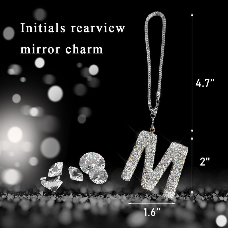 DXNQ Bling Initial Car Rear View Mirror Ornament, Crystal Sparkling Cute Letter Charm Pendant Auto Decor, Hanging Lucky Diamond Initial Charm Car Mirror Bag Ornament for Girl Women (Letter M) - Image 2