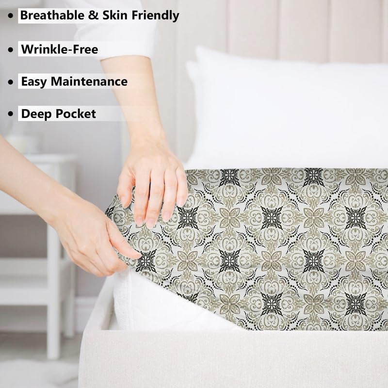 BSB HOME Premium Cotton Elastic Fitted Bedsheets with 2 King Size Pillow Covers | Double Bed Wrinklfree with All Around Elastic 220 TC Supersoft | (72"x78", Grey & White) - Image 4