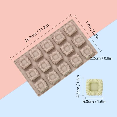 Ahorasky Cube Cake Silicone Mold | 1.6" x 1.6" x 0.8" 3D Square Mini Mousse Cake Baking Mold, French Dessert Molds for Chocolate, Jello, Brownie Bites, Ice Cream Cube, 15-Cavity - Image 2
