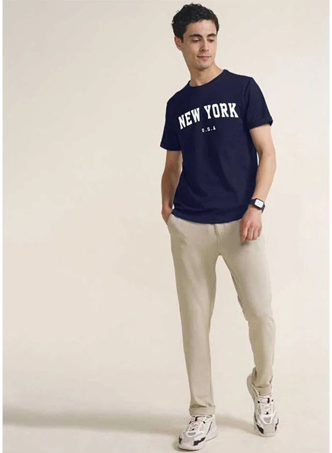 Veirdo Veirdo Pure Cotton Regular Fit Navy Half Sleeve T-Shirt For Men