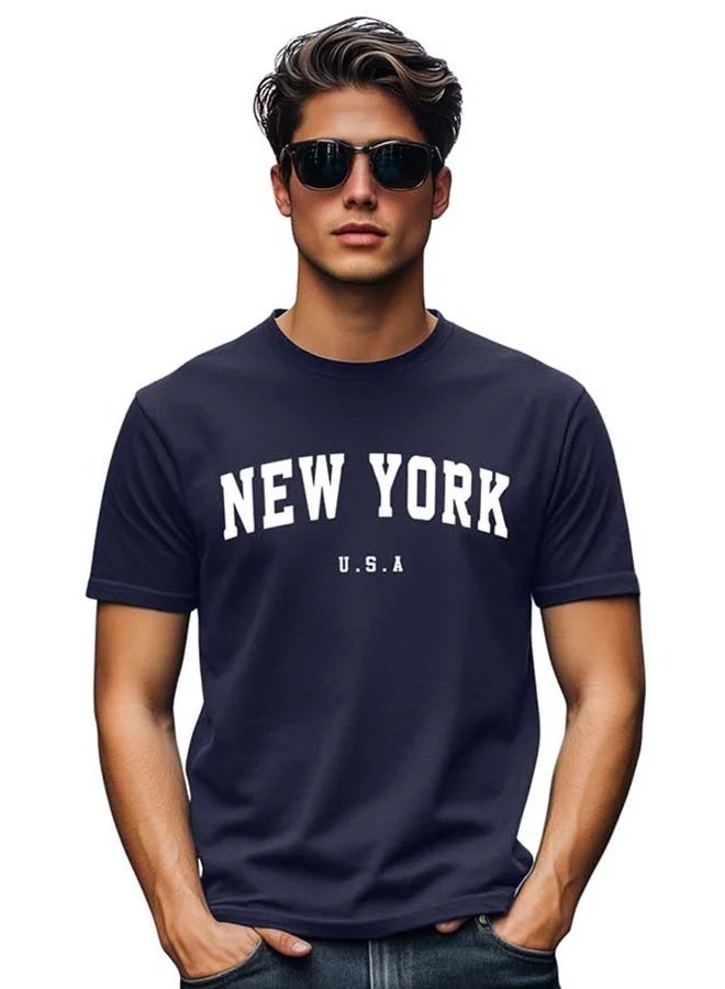 Veirdo Veirdo Pure Cotton Regular Fit Navy Half Sleeve T-Shirt For Men