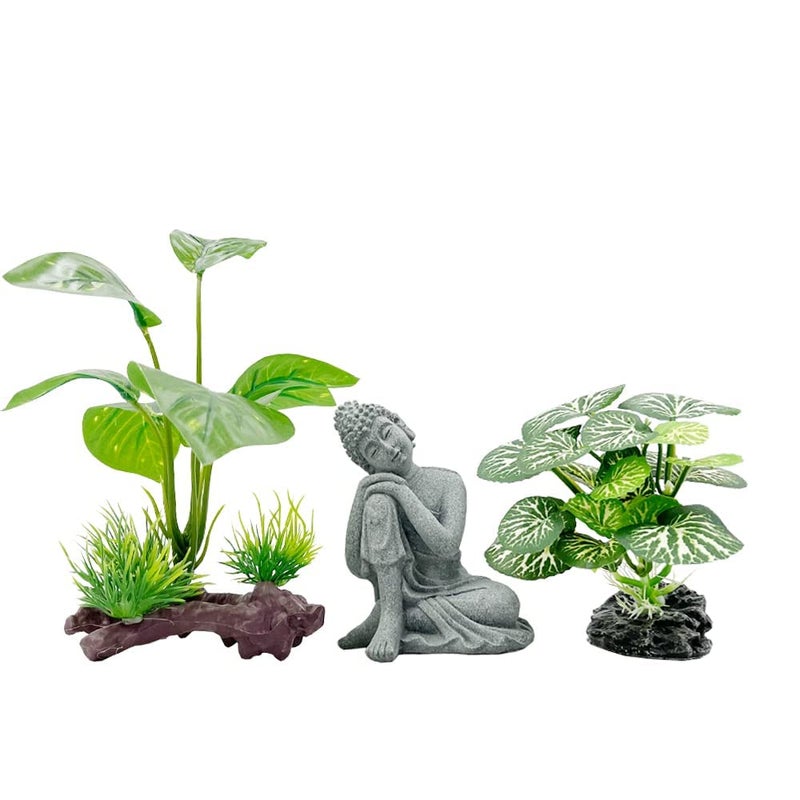 SmoothedoPets Fish Tank Decorations Aquarium Decoration 4inch Ornaments Accessories Betta Fish Rest Leaf Buddha TypeBSetBuddha
