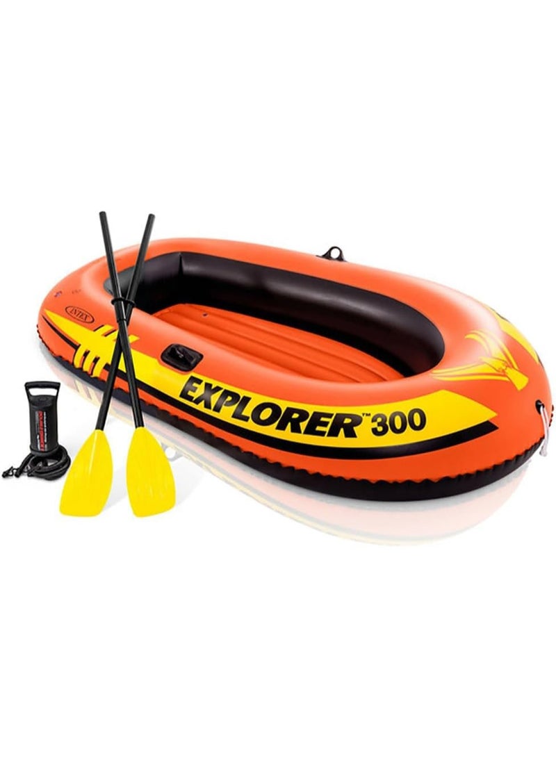 انتكس مجموعة القارب اكسبلورر 300 القابل للنفخ مع مجاذيف ومنفاخ ل3 أشخاص بحجم 211×117×41 سم.، فينيل - Image 1