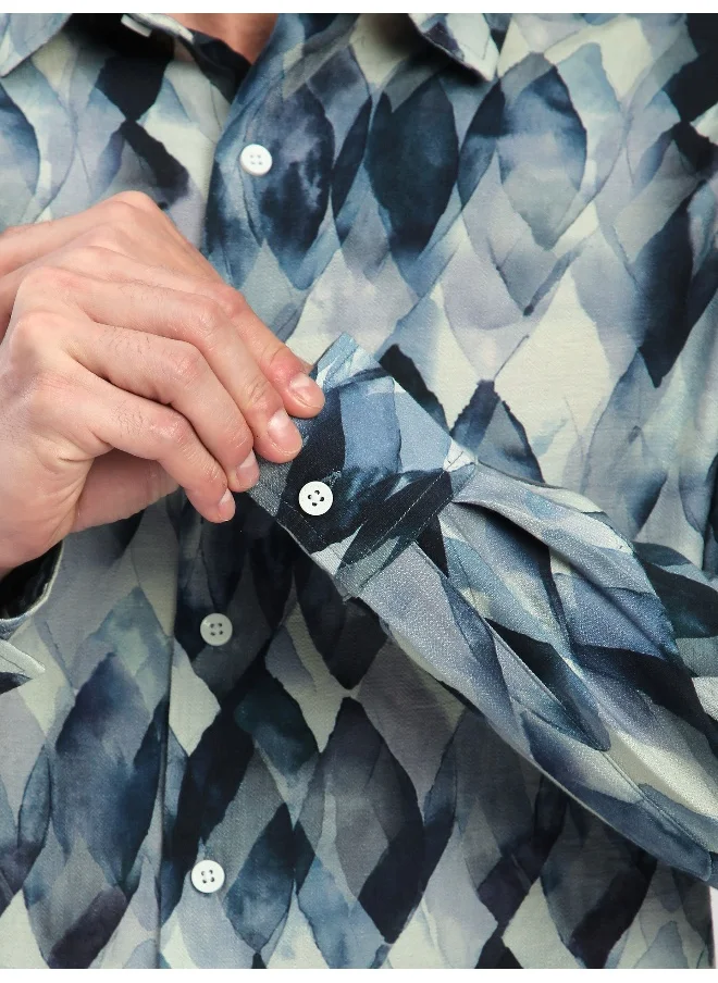 بيونغ Light Blue Leaf Abstract Printed Shirt