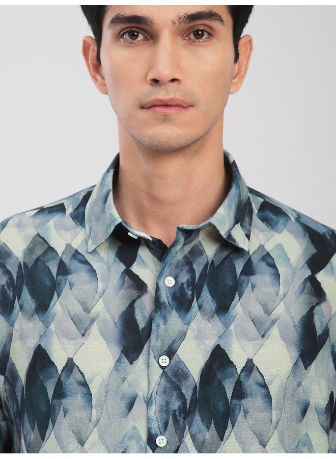 Beyoung Light Blue Leaf Abstract Printed Shirt  - Image 3