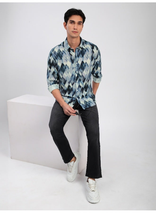 Beyoung Light Blue Leaf Abstract Printed Shirt  - Image 4